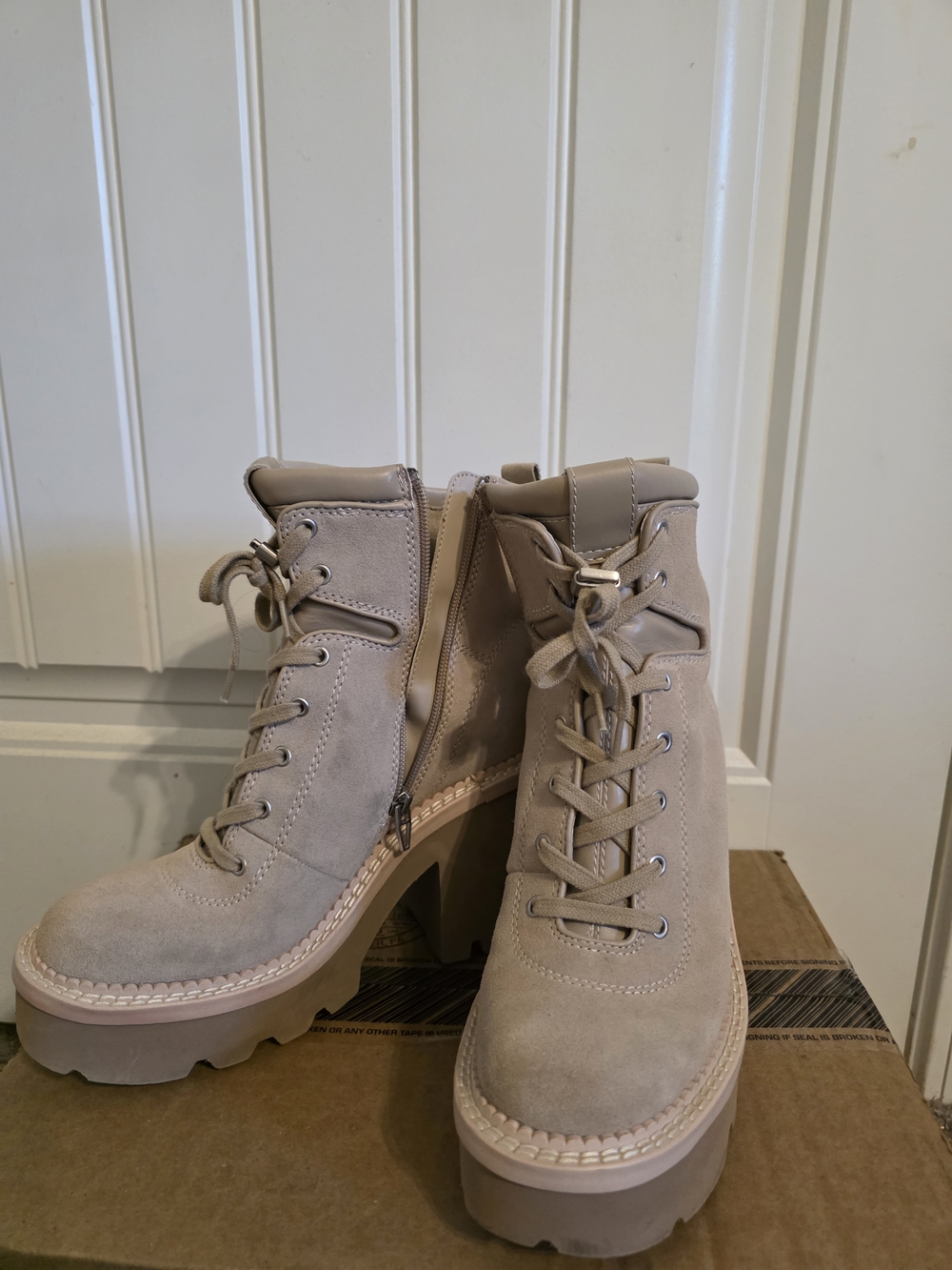 Women's Dolce Vita Taupe Suede Lug-Heel Ankle Boots